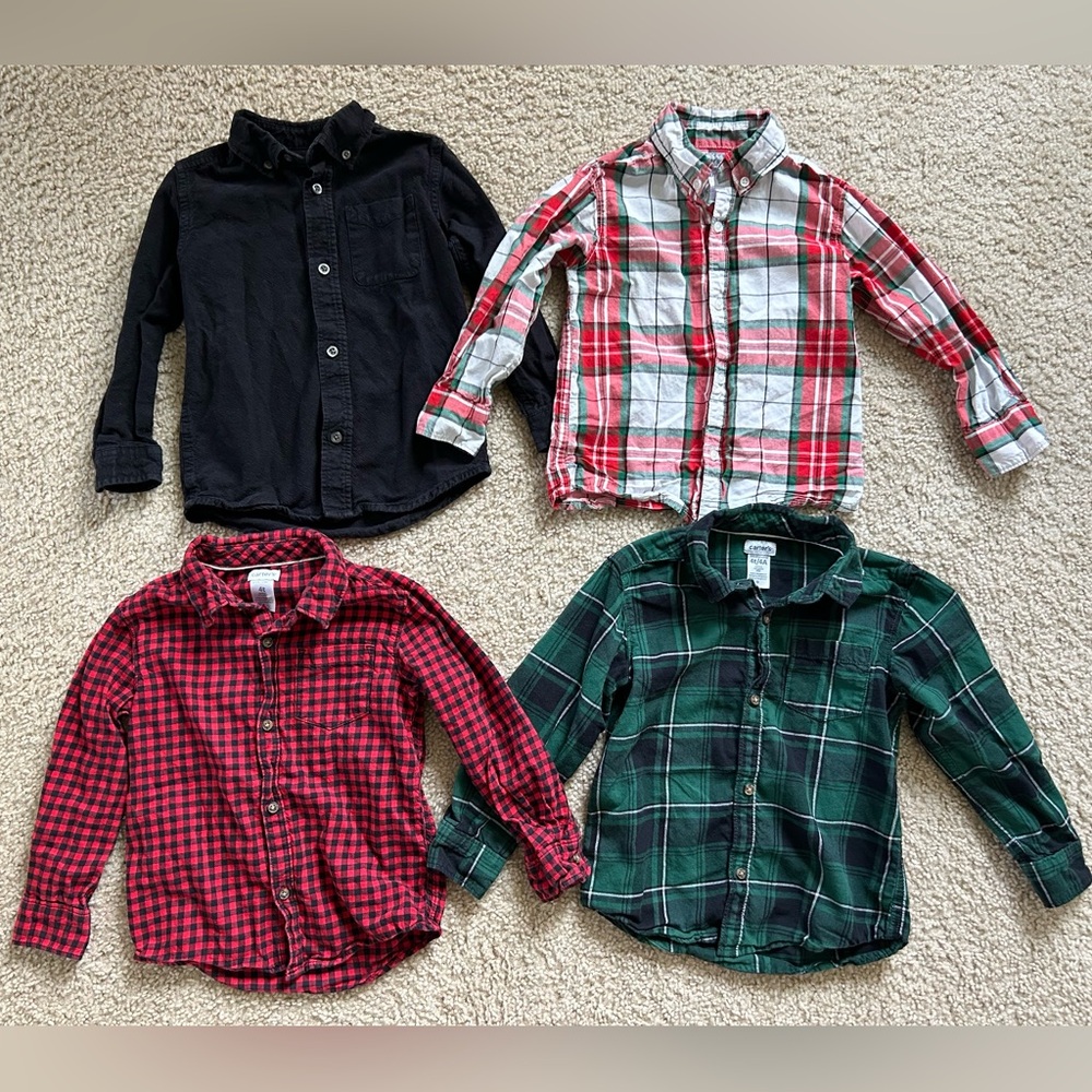 Kids Plaid and Solid Button Down Shirts Set Bundle